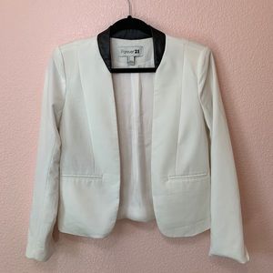 White Blazer with Black Faux Leather Trim
